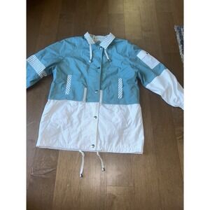 Vtg OUT BROOK Women's White And Blue Coat Jacket Size Small Vintage